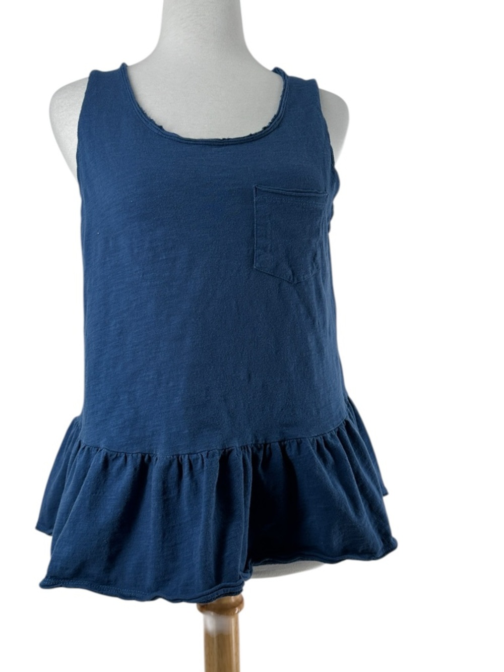 Anthropologie Eri + Ali peplum tank top blue pocket casual summer sz M